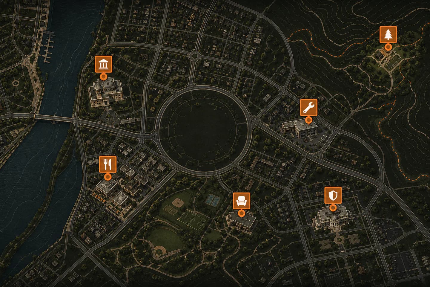 Local city map displaying military discounts and free destinations near the user